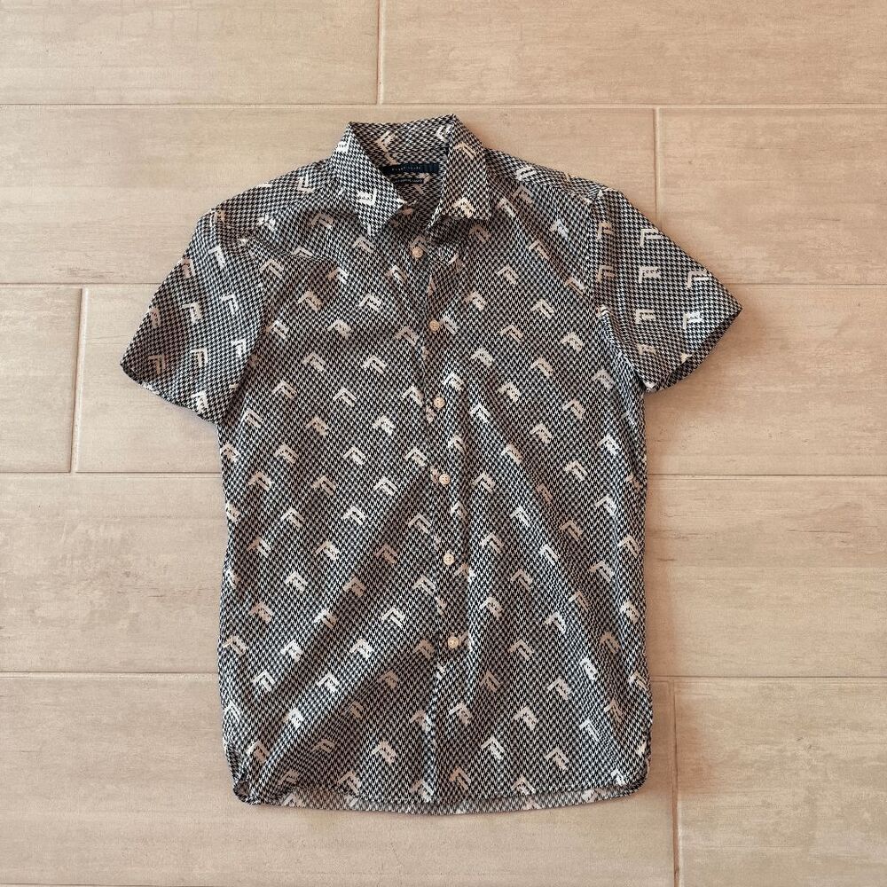 Perry Ellis Slim-Fit Arrow-Print Casual Shirt Black & White Small Button Front